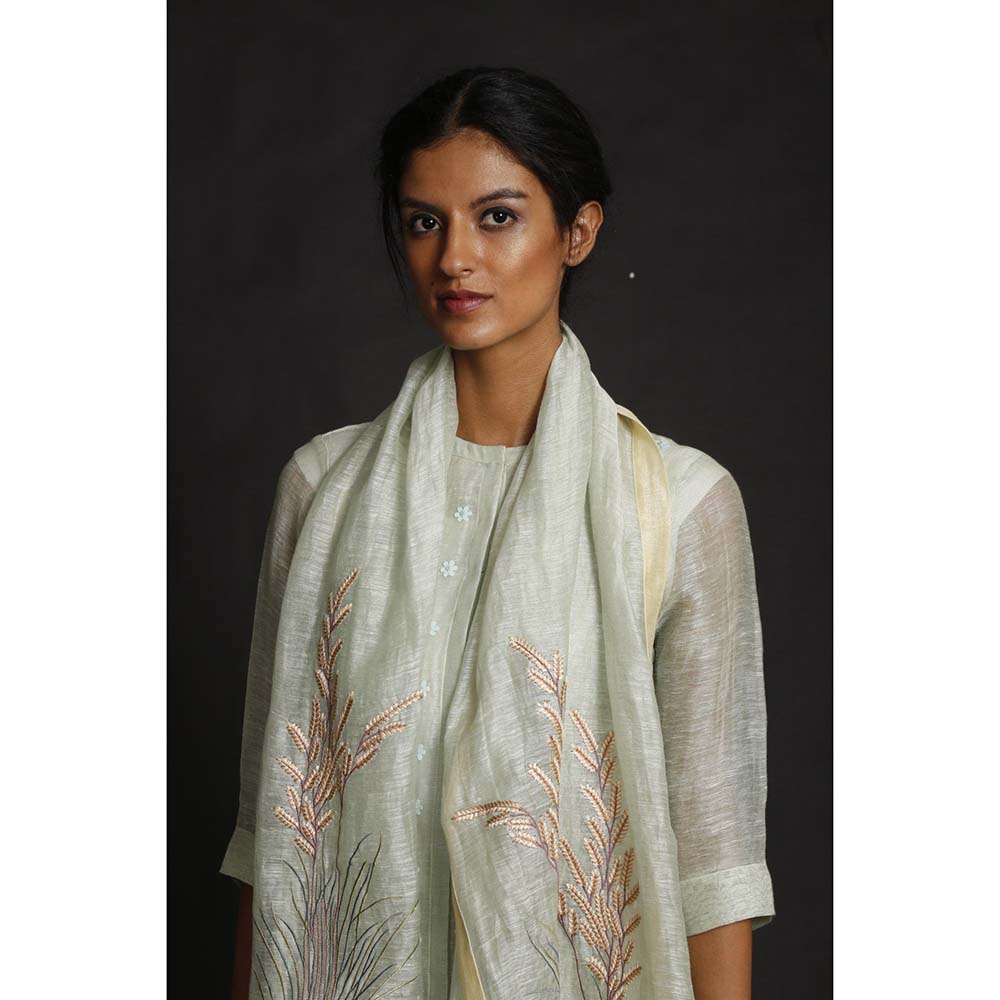 OJA Minty Moana Blue Kurta and Trouser with Dupatta (Set of 3)