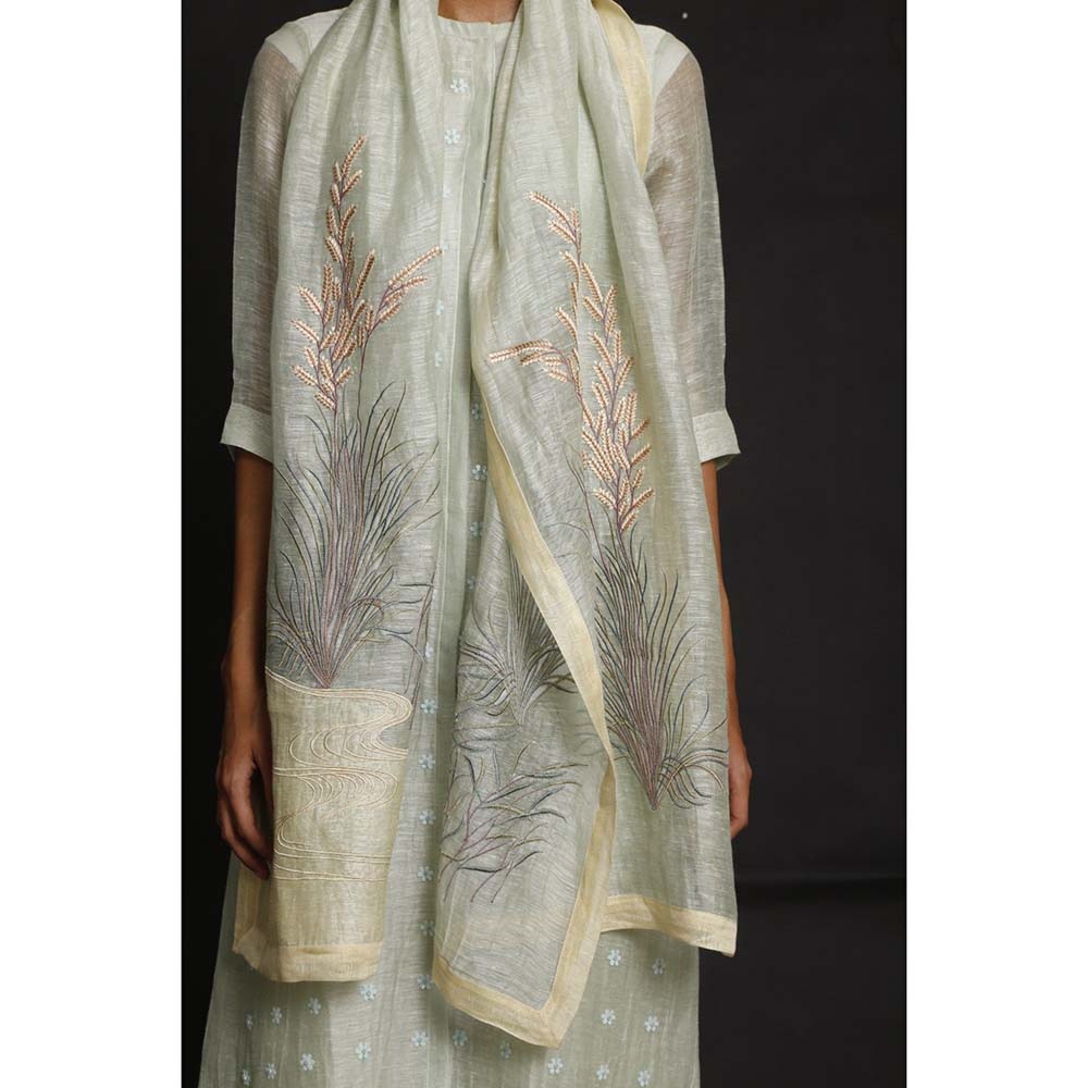 OJA Minty Moana Blue Kurta and Trouser with Dupatta (Set of 3)