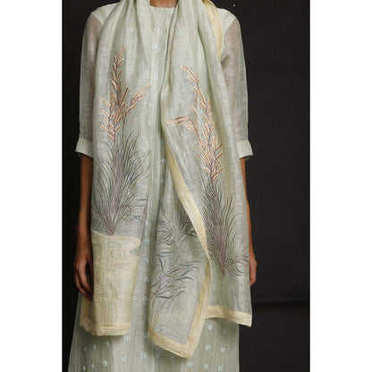 OJA Minty Moana Blue Kurta and Trouser with Dupatta (Set of 3)