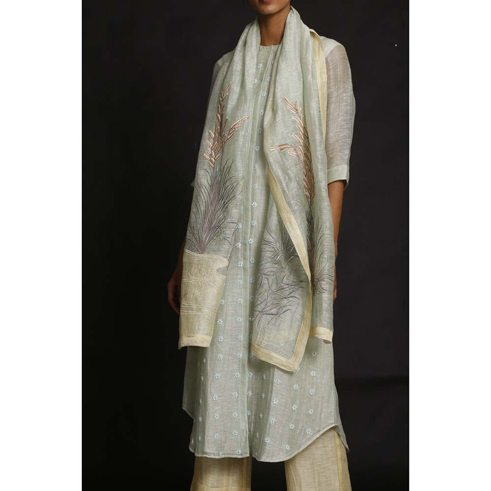 OJA Minty Moana Blue Kurta and Trouser with Dupatta (Set of 3)