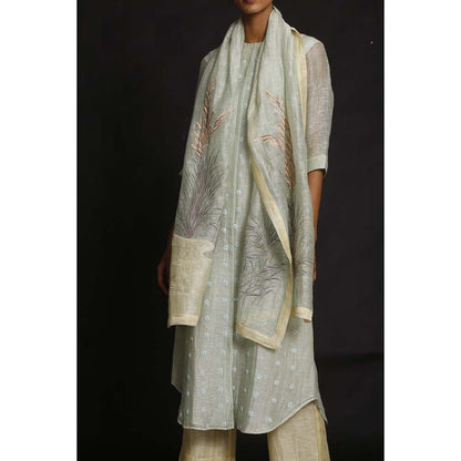 OJA Minty Moana Blue Kurta and Trouser with Dupatta (Set of 3)