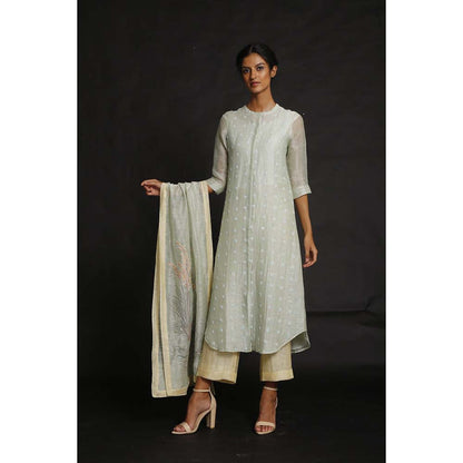 OJA Minty Moana Blue Kurta and Trouser with Dupatta (Set of 3)