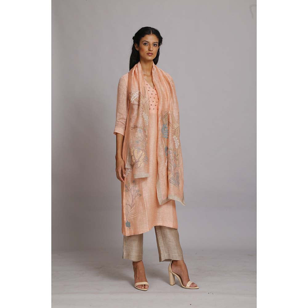 OJA Fern Stunner Peach Kurta and Trouser with Dupatta (Set of 3)