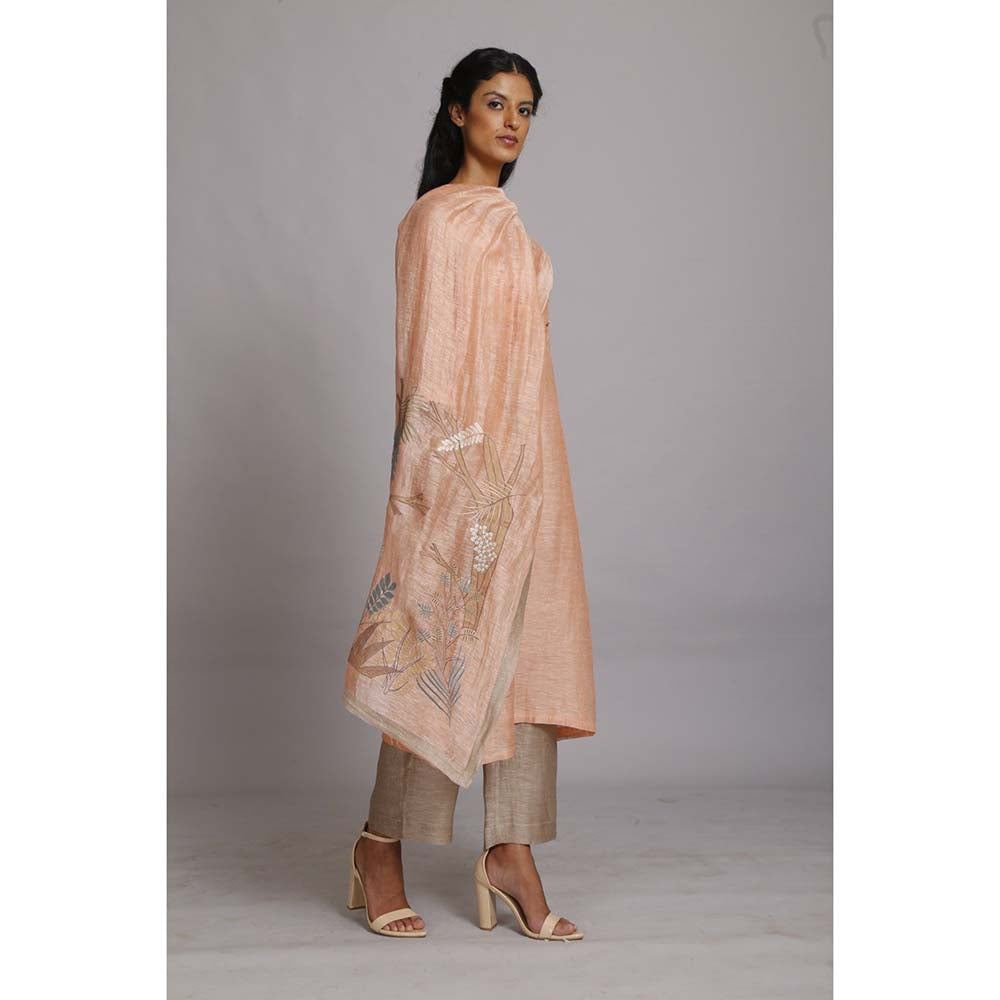 OJA Fern Stunner Peach Kurta and Trouser with Dupatta (Set of 3)