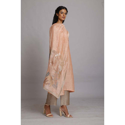 OJA Fern Stunner Peach Kurta and Trouser with Dupatta (Set of 3)