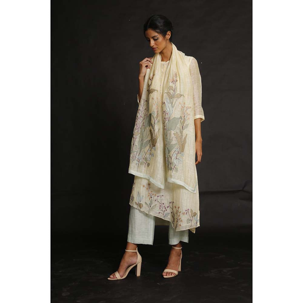 OJA Creamy Frond Kurta and Trouser with Pant (Set of 3)