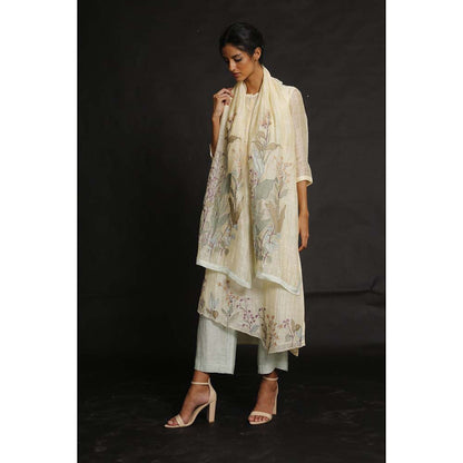 OJA Creamy Frond Kurta and Trouser with Pant (Set of 3)