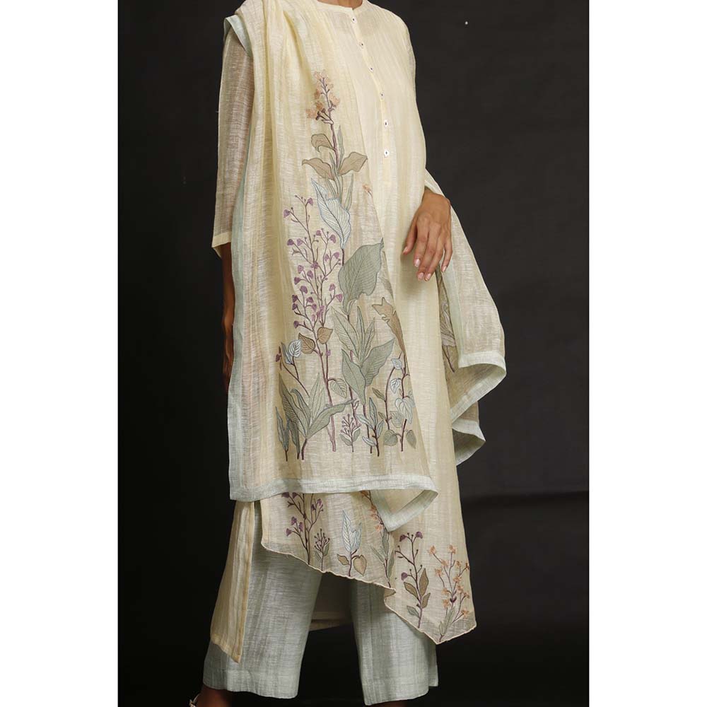 OJA Creamy Frond Kurta and Trouser with Pant (Set of 3)