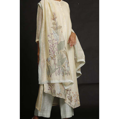 OJA Creamy Frond Kurta and Trouser with Pant (Set of 3)