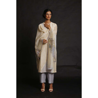 OJA Natural Bloom Cream Kurta and Trouser with Dupatta (Set of 3)