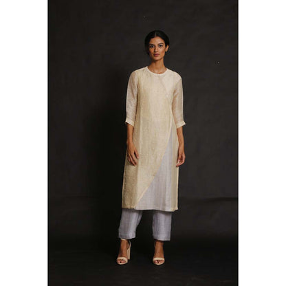 OJA Natural Bloom Cream Kurta and Trouser with Dupatta (Set of 3)