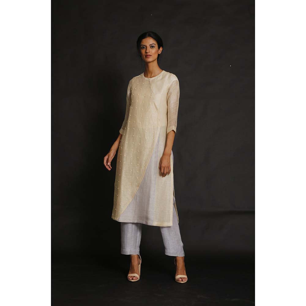 OJA Natural Bloom Cream Kurta and Trouser with Dupatta (Set of 3)