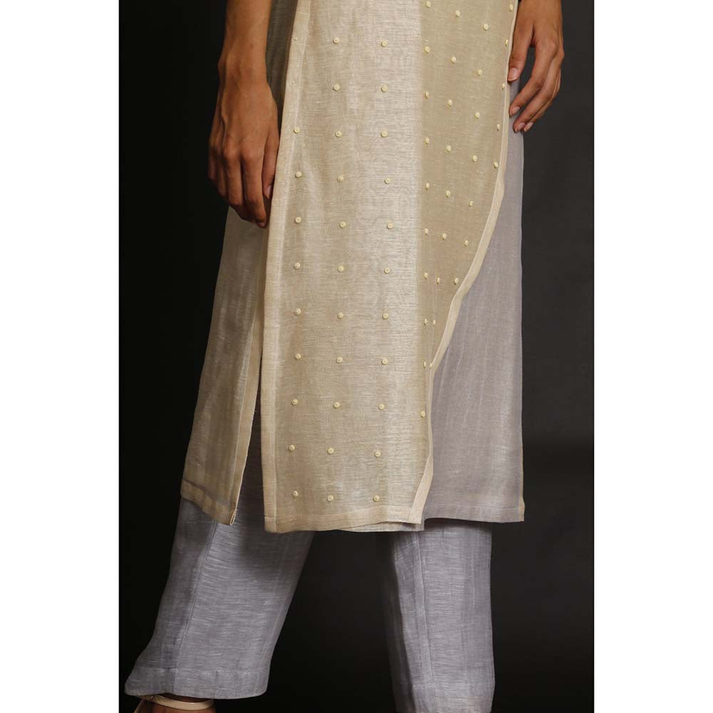 OJA Natural Bloom Cream Kurta and Trouser with Dupatta (Set of 3)