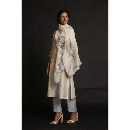 OJA Natural Bloom Cream Kurta and Trouser with Dupatta (Set of 3)