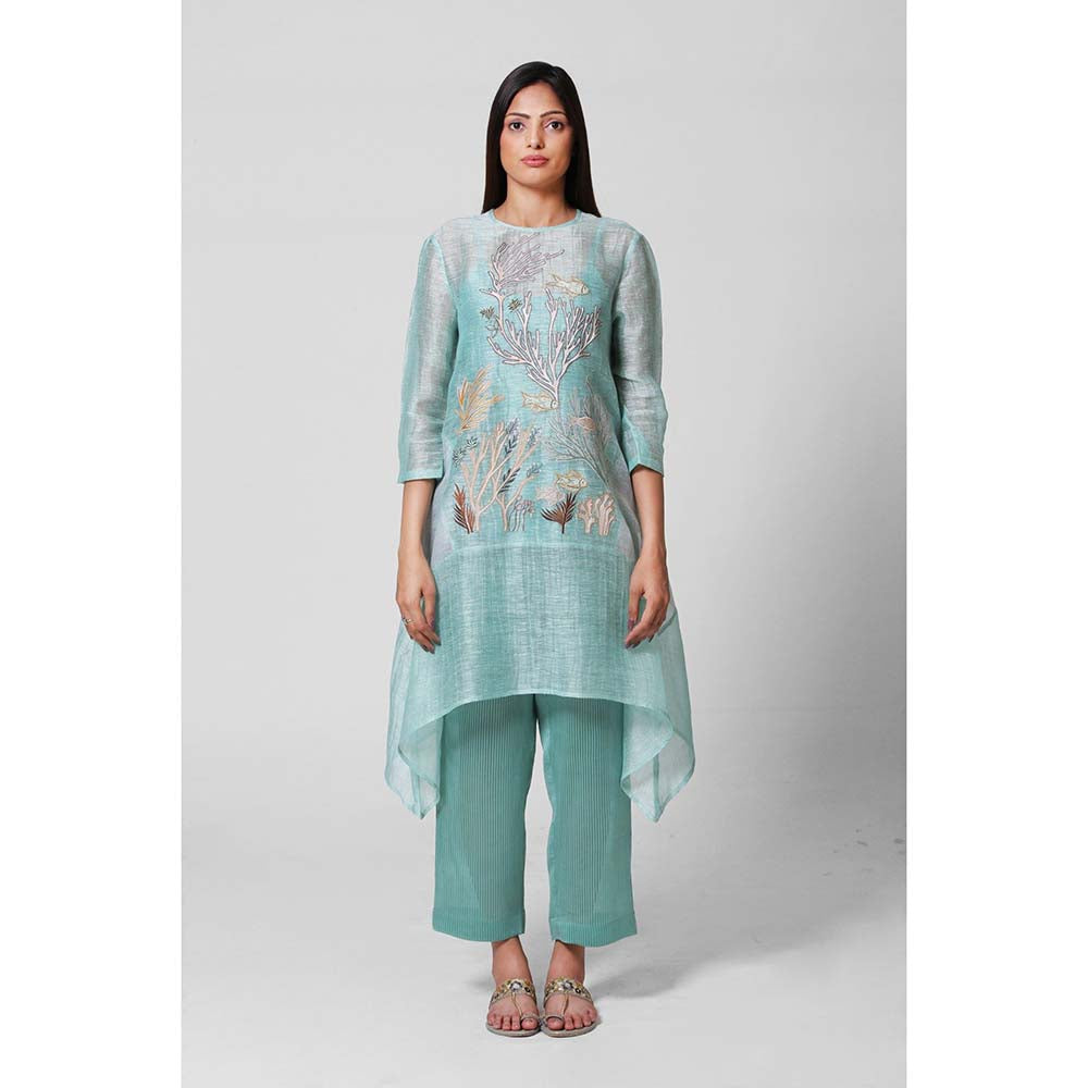 OJA Blue Blossom Floral Kurta and Pant with Inner (Set of 3)
