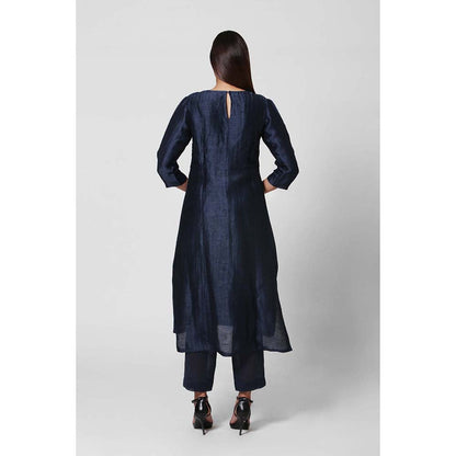 OJA Blossom Navy Blue Kurta and Trouser with Embroidered Dupatta (Set of 3)