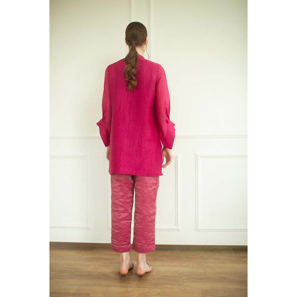 OJA Aurum Pink Embroidered Shirt and Pant Co-Ord (Set of 2)
