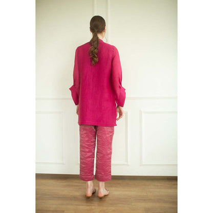 OJA Aurum Pink Embroidered Shirt and Pant Co-Ord (Set of 2)
