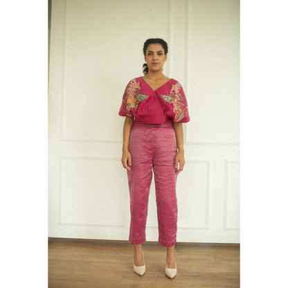 OJA Aurum Pink Crop Top and Pant Co-Ord (Set of 2)