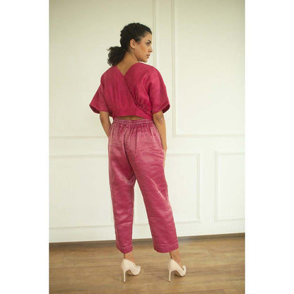 OJA Aurum Pink Crop Top and Pant Co-Ord (Set of 2)
