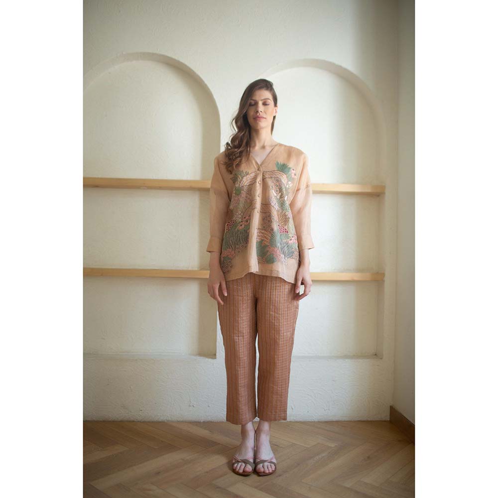 OJA Aurum Rose Gold Silk Embroidered Co-Ord (Set of 2)