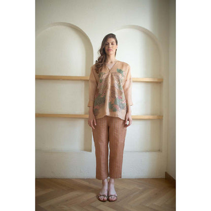 OJA Aurum Rose Gold Silk Embroidered Co-Ord (Set of 2)