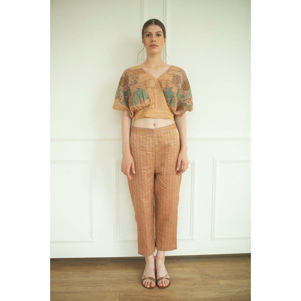 OJA Aurum Rose Gold Crop Top and Pant Co-Ord (Set of 2)