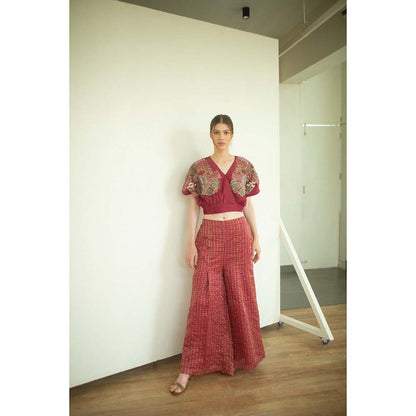 OJA Aurum Flamingo Crop Top and Palazzo Co-Ord (Set of 2)