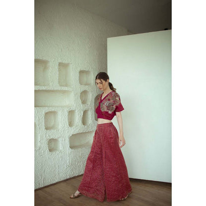 OJA Aurum Flamingo Crop Top and Palazzo Co-Ord (Set of 2)