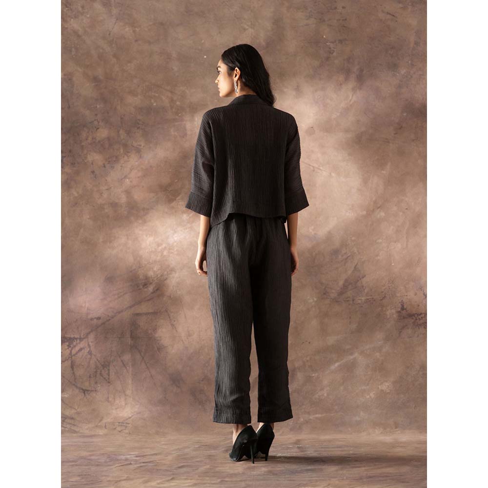 OJA Black Crop Jacket with Inner and Pant (Set of 3)