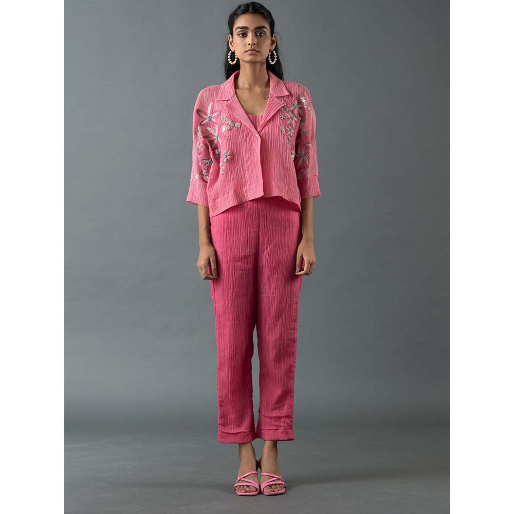 OJA Pink Crop Jacket with Inner and Pant (Set of 3)