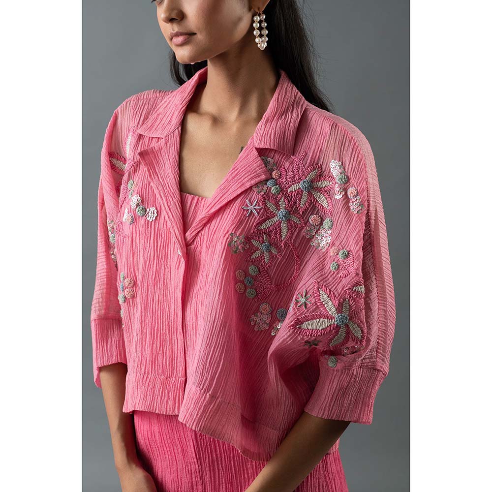 OJA Pink Crop Jacket with Inner and Pant (Set of 3)