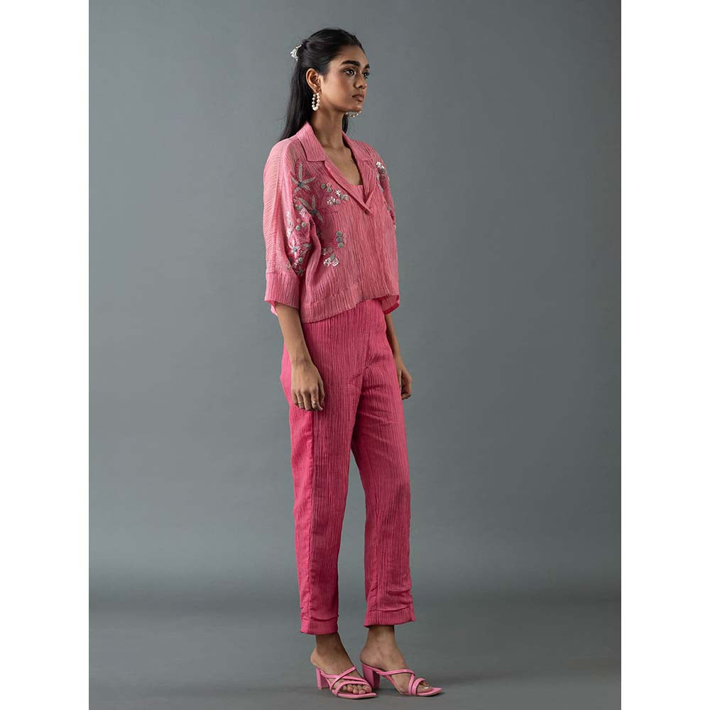 OJA Pink Crop Jacket with Inner and Pant (Set of 3)