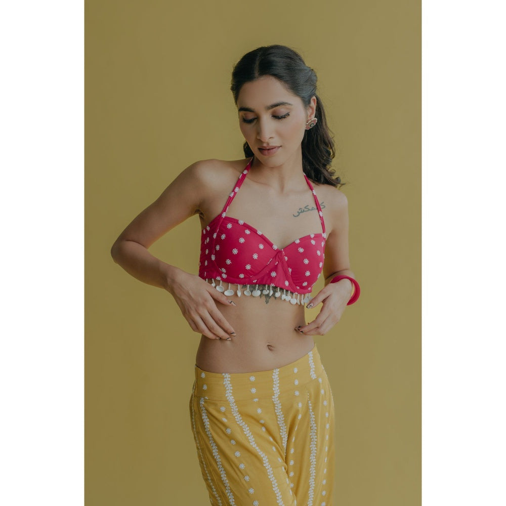Old Marigold Aisha Yellow Cotton Embroidered Blouse With Sharara (Set of 2)
