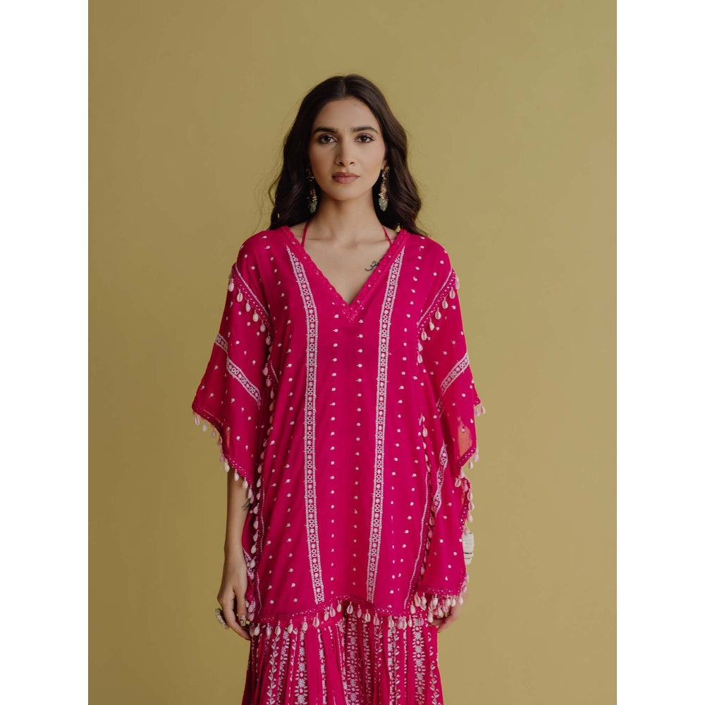 Old Marigold Alia Magenta Cotton Embroidered Kaftan