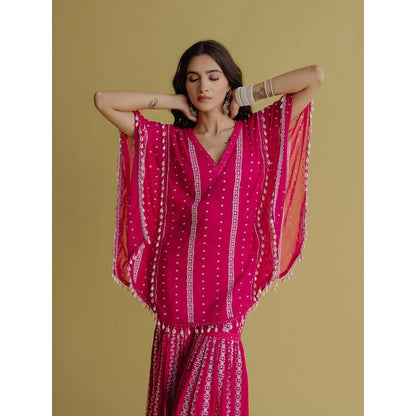 Old Marigold Alia Magenta Cotton Embroidered Kaftan