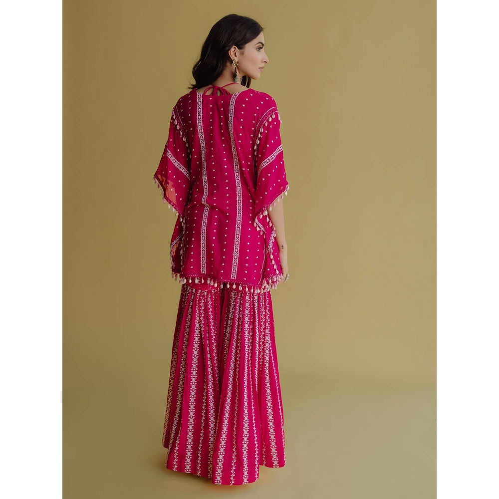 Old Marigold Alia Magenta Cotton Embroidered Kaftan