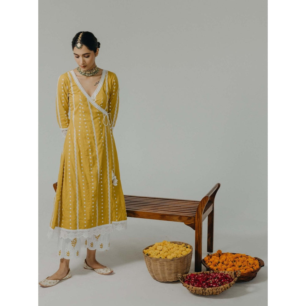 Old Marigold Amara Yellow Cotton Embroidered Kurta