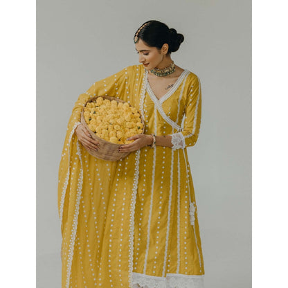 Old Marigold Amara Yellow Cotton Embroidered Kurta