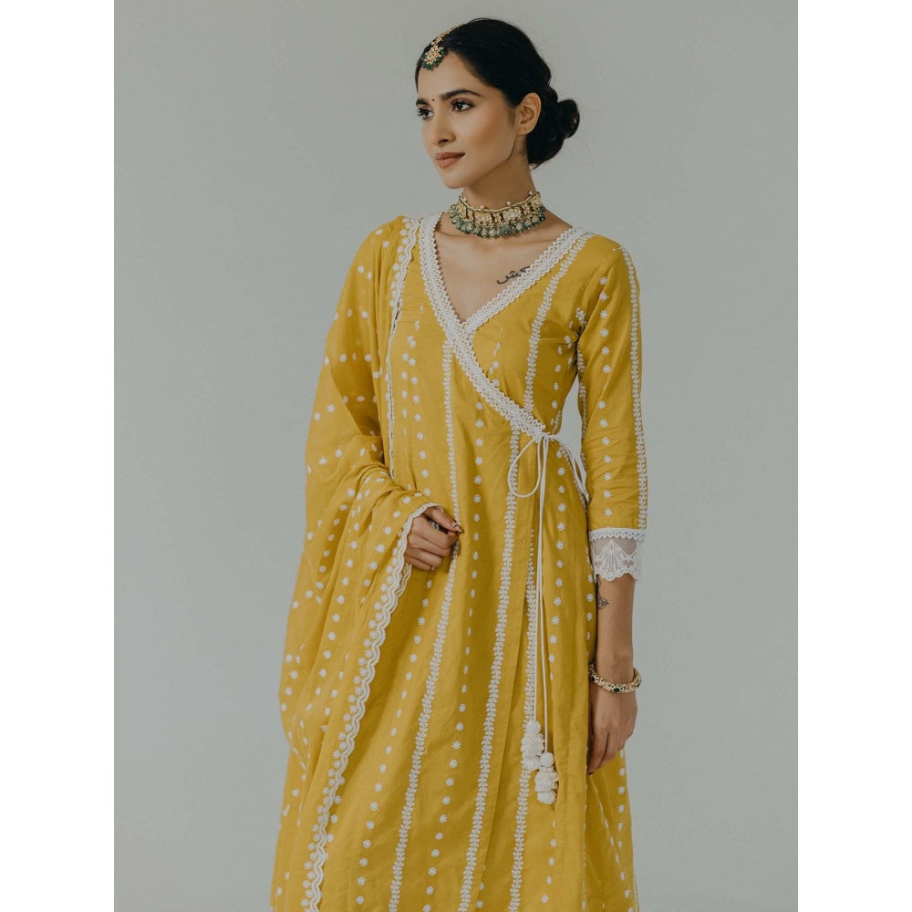 Old Marigold Amara Yellow Cotton Embroidered Kurta