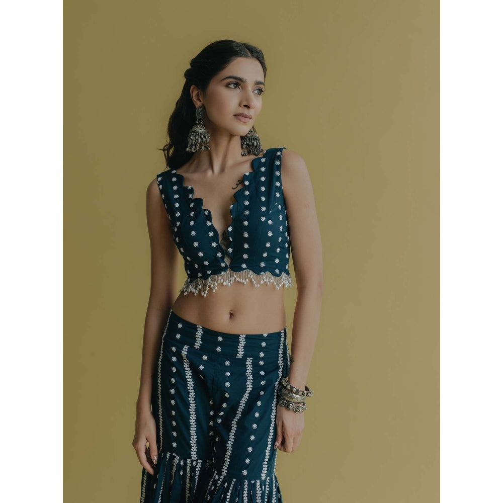 Old Marigold Inaya Teal Cotton Embroidered Blouse