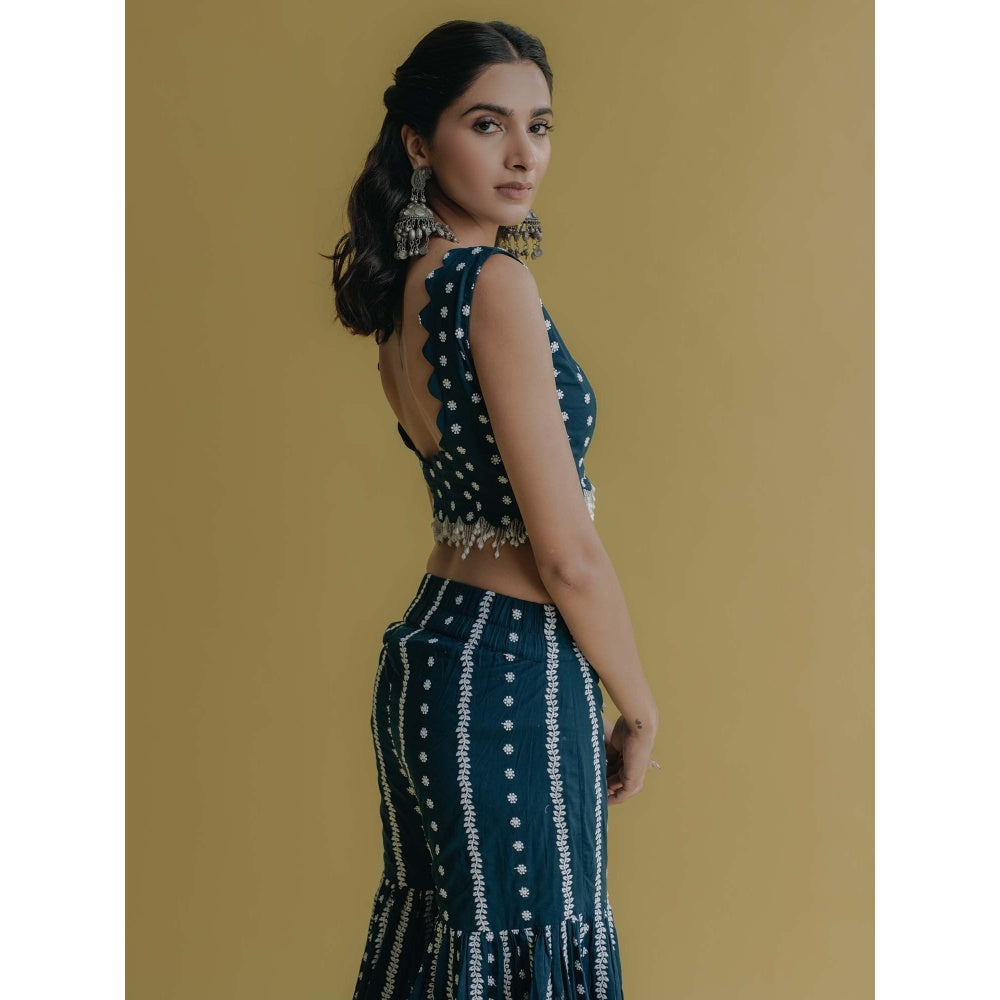 Old Marigold Inaya Teal Cotton Embroidered Blouse