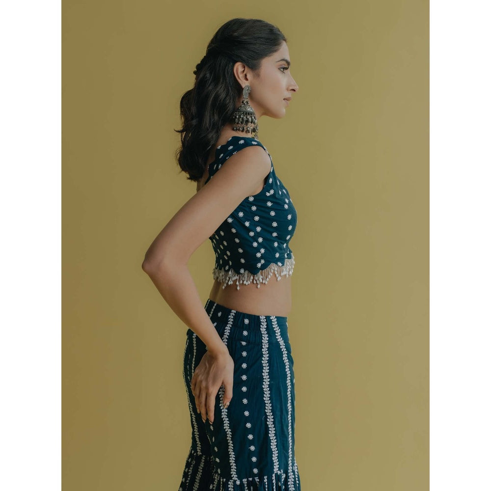 Old Marigold Inaya Teal Cotton Embroidered Blouse