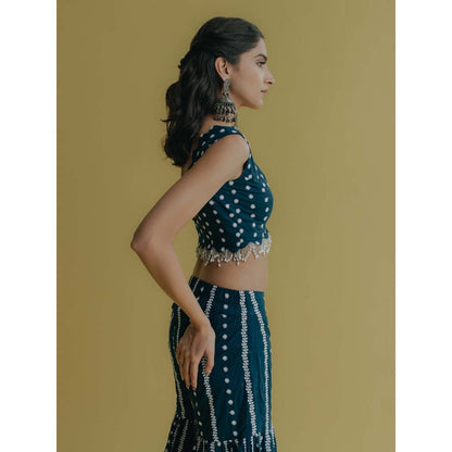 Old Marigold Inaya Teal Cotton Embroidered Blouse