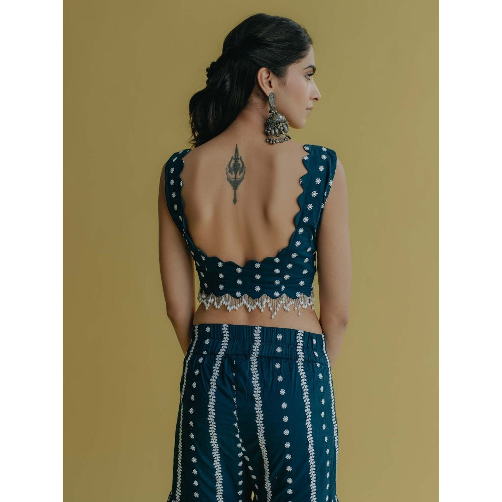 Old Marigold Inaya Teal Cotton Embroidered Blouse