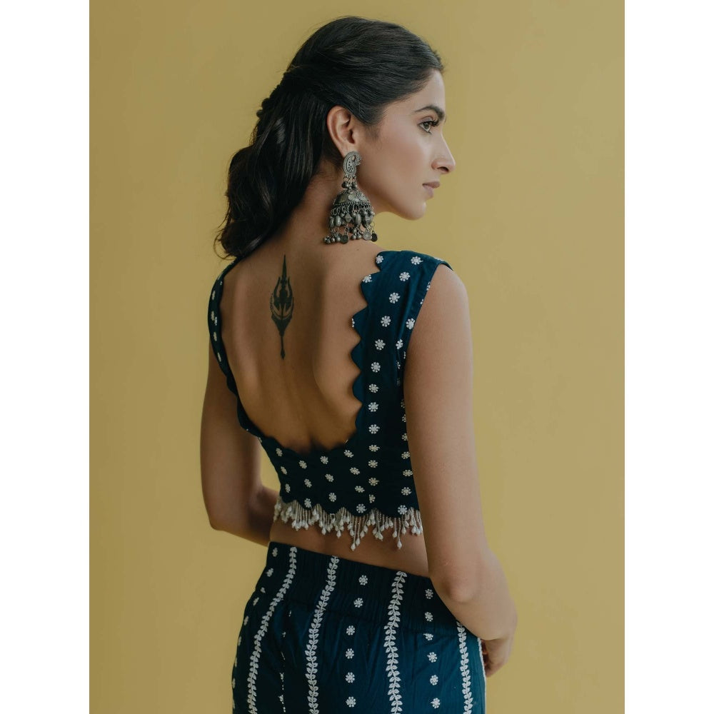 Old Marigold Inaya Teal Cotton Embroidered Blouse
