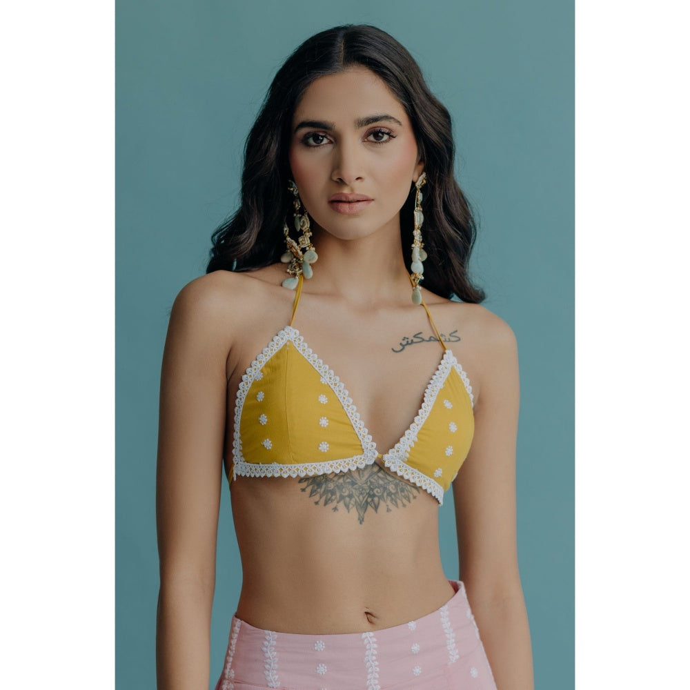 Old Marigold Laila Yellow Cotton Embroidered Blouse