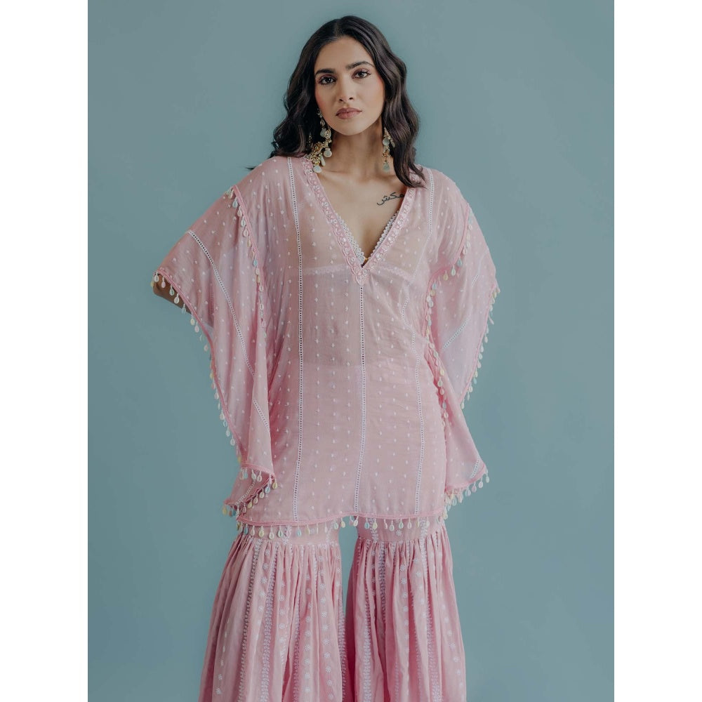 Old Marigold Laila Pink Cotton Embroidered Kaftan
