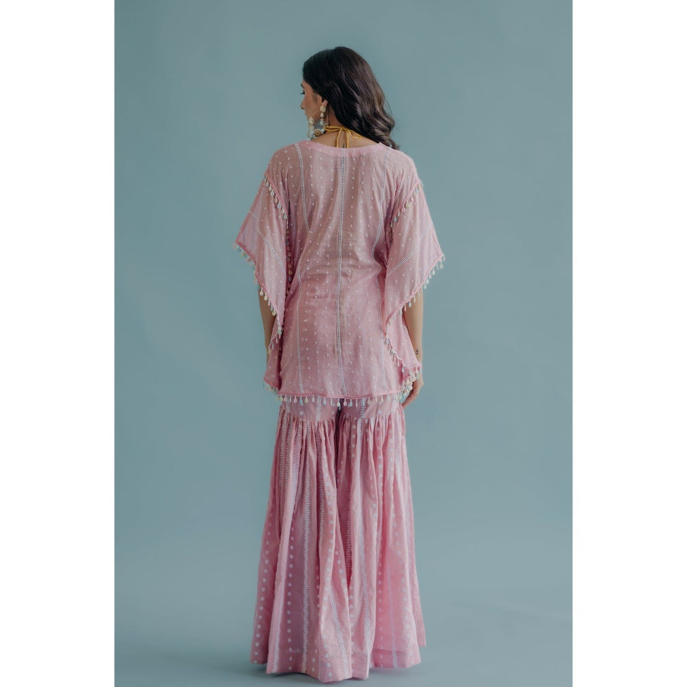 Old Marigold Laila Pink Cotton Embroidered Kaftan