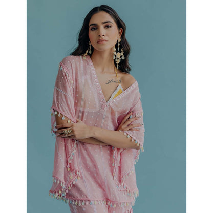 Old Marigold Laila Pink Cotton Embroidered Kaftan
